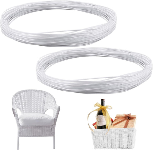 Kigley 2 Bundles 120 ft Wicker Repair Kit Round Synthetic Rattan Weaving Material White Plastic Wicker Repair Supplies Replacement Basket Weaving ...