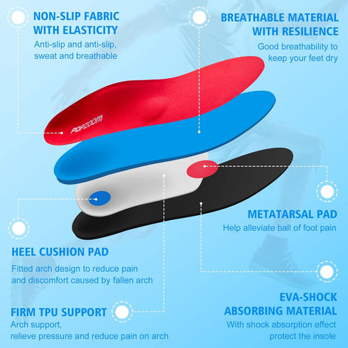 Arch Support Flat Feet Insoles - Orthotic Shoe Inserts, 3cm, Red, Unisex...