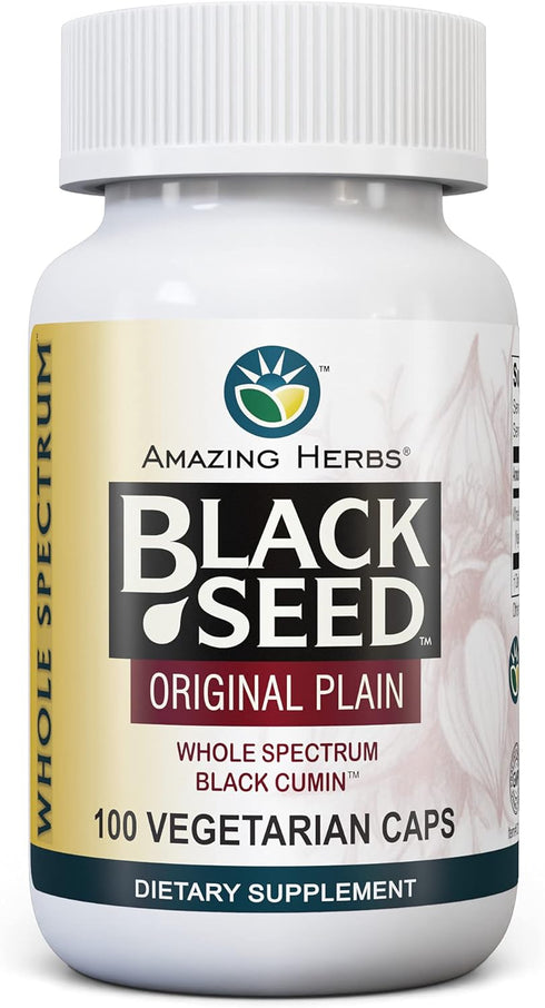 Amazing Herbs Whole Spectrum Black Seed Original Plain, Vegetarian Capsules - Gluten Free, Non GMO, Cold Pressed Nigella Sativa Aids in Digestive ...