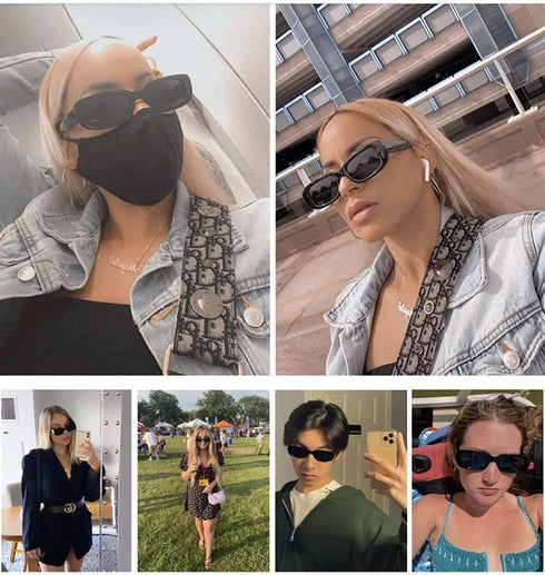 Rectangle Sunglasses for Women Black 90s Retro Sunglasses Fashion Y2K Square Sunglasses...