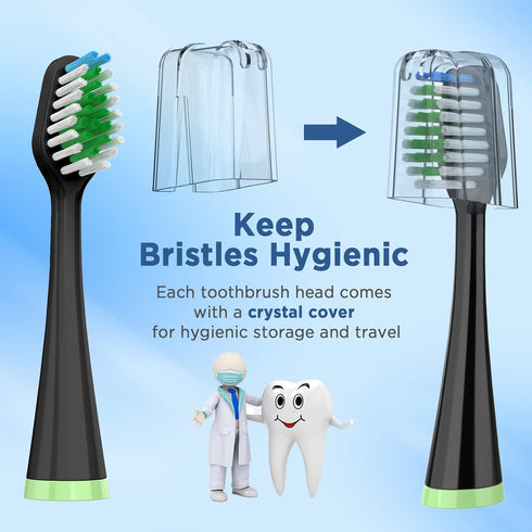 Replacement Toothbrush Heads for Waterpik Complete Care 5.0/9.0 (CC-01/WP-862), with Covers, 4 Count, Black...