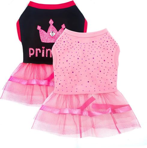 2-Pack Dog Dresses for Small Dog Girls Cute Princess Girl Dog Clothes with Bling Rhinestones Tutu Pet Dress Outfit Female Dog Clothes for Small Do...