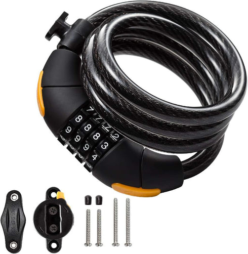 Via Velo Bike Lock Combination Cable Lock Combinationa Lock with 4-Feet Bike Cable Basic Self Coiling Resettable Combination with Complimentary Mo...