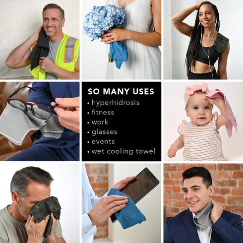 Sweat Absorbing Handkerchiefs - The Original Sport Microfiber Hankies for Wicking Sweat from Hands, Face, Body (Classic Black, 5 pack)...