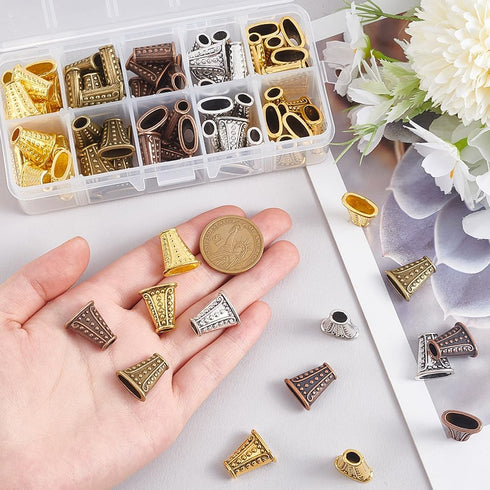 PH PandaHall 80 Pcs Tibetan Style Alloy Flower Bead Caps Spacers 18x16.5x7mm for Jewelry Making 5 Colors...