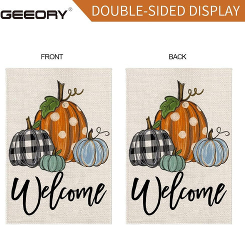 Fall Welcome Garden Flag 12.5 x 18 Inch, Pumpkins Double Sided Small Decorative Flag for Outside Yard Lawn Outdoor Decoration GB057-12...
