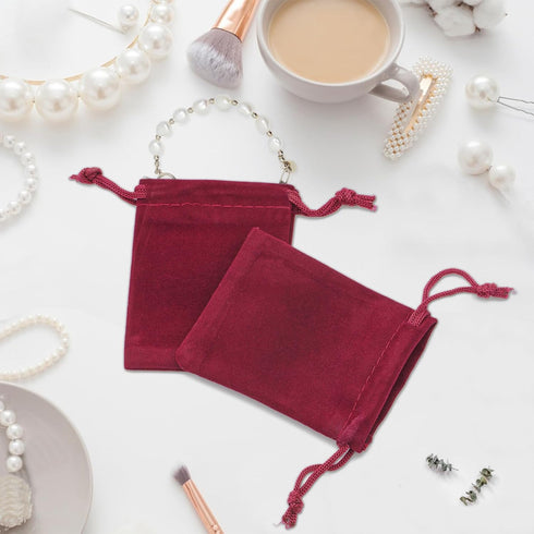 G2PLUS Red Velvet Jewelry Pouches, 20PCS Small Velvet Gift Bags with Drawstring, Wine Red Christmas Gift Bags for Wedding Favors, Candy Bag, Party...