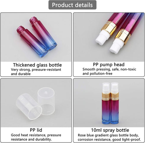 14Pcs 10ml (1/3 oz) Rose Blue Gradient Color Spray Bottles Glass Vials Tube Perfume Atomizer Refillable Makeup Travel Fine Mist Sprayer Bottle Con...