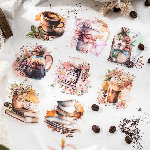 30pcs Coffee PET Stickers for Water Bottle Scrapbooking Junk Journal Mug Cup Laptop Collage Journaling Diary Planner DIY Crafts Notebook Card Maki...
