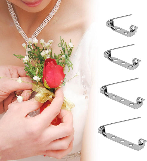 50 Pcs Brooch Pins, Silver Bar Pins, Secure Back Clasp with Back Bar Fastener, Pin Badge Backs with Holes, 4-Size Pack of Safety Pins (50)...