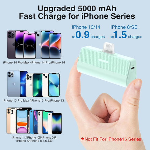 Portable Charger for iPhone,5000mAh Ultra-Compact Fast Power Bank Compatible with iPhone 6/7/8/SE/11/XR/12/12 Pro Max/13/13 Pro Max/14/14 Pro Max/...