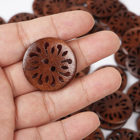 Chenkou Craft Pierced Flower Wood Buttons 30mm Sewing Craft 50Pcs...
