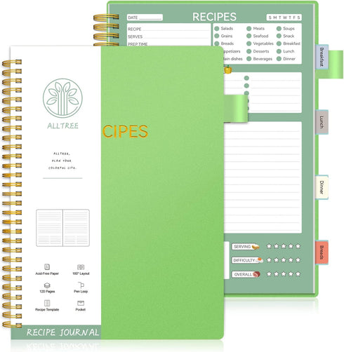 Alltree Recipe Book to Write in Your Own Recipes, Sprial Personal Blank Recipe Book, Blank Recipe Notebook with 15 Tabs for Family Cooking Lover, ...