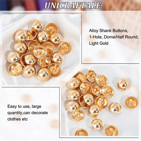 PH PandaHall about 20 Pcs 15mm Diameter Alloy Sewing Buttons Shank Blazer Half Round Sport Woolen Coats Buttons for DIY Craft (Light Gold)...