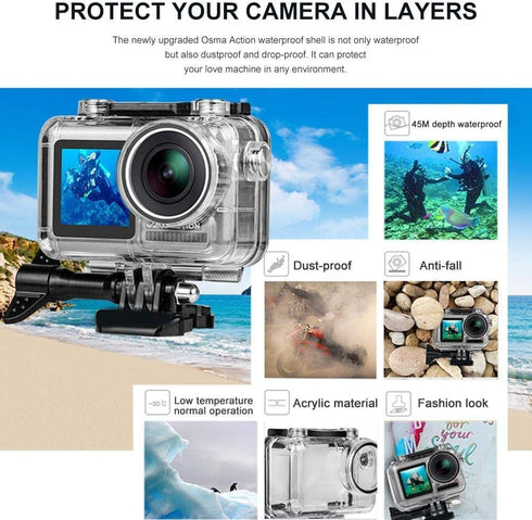 FitStill Waterproof Case for DJI Osmo Action Camera, 45M Diving Housing Protective Shell Underwater Accessories Kit...