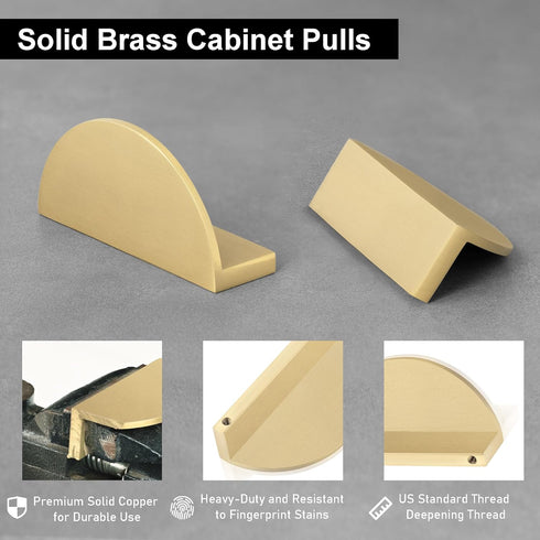QOGRISUN 2-Pack Solid Brass Cabinet Pulls, Gold Half Moon Drawer Dresser Handles, 3-Inch Hole Center, 3-7/8-Inch Overall Length, Kitchen Cupboard ...