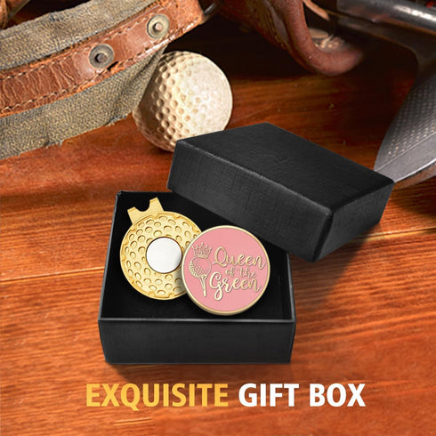Queen of The Green Pink Gold Golf Ball Marker with Hat Clip, Funny Golf Accessories for Women, Christmas Mother's Day Birthday Gifts for Golf Fan ...