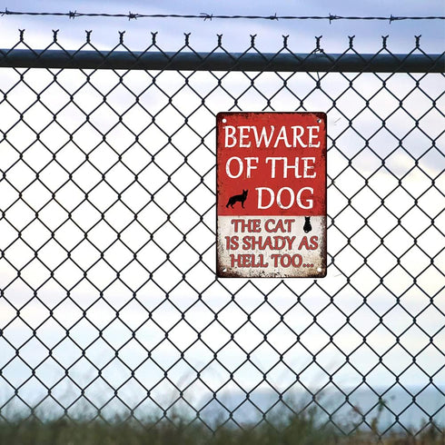 Beware Of Dog Sign Beware Of The Dog The Cat Is Shady Too Tin Sign Funny Dog Warning Metal Signs Dog Signs For Yard Fence Guard Dog Sign Outdoor D...