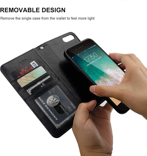 Bocasal for iPhone SE (2022)/SE (2020)/8/7 Wallet Case with Card Holder PU Leather Magnetic Detachable Kickstand Shockproof Wrist Strap Removable ...