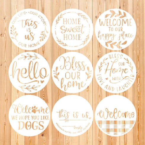 Welcome Stencils for Painting?12” Round Stencils for Painting on Wood, Stencils for Crafts Reusable Drawing Templates for Door Hanger, Porch Wood ...