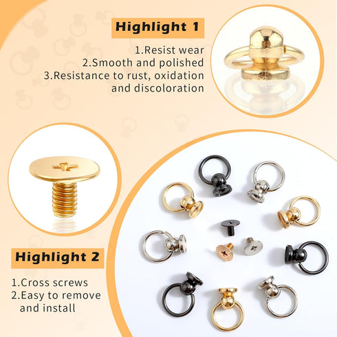 Leather Rivet Kit,Ymapinc 60 Sets Pull Ring Rivet-Screwback Round Head Rivet with Pull Ring(8mm),Purse Making Supplies,DIY Phone Case Kit,Round He...