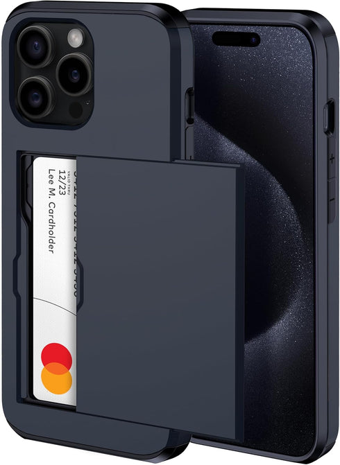 ???????? ?????? iPhone 15 Pro Max Case with Card Holder - Wireless Charging Compatible iPhone 15 Pro Max Wallet Case with Hidden Card Slot for Men...