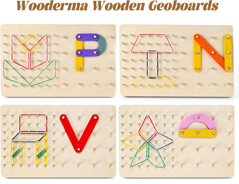 Wooden Geoboard with Rubber Bands, Wooden Letter Number Construction Puzzle, Montessori Graphical Mathematical Educational Toy, Brain Teaser STEM ...