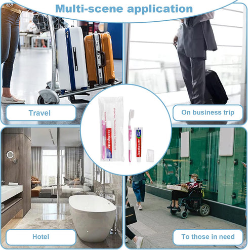 Disposable Toothbrushes with Toothpaste Individually Wrapped, Travel Kit whit Plastic Zip Bag,Toothbrush Head Cover, Bulk Toothbrush for Homeless,...
