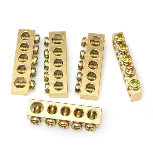 5pcs Electrical Wire Screw Terminal Ground Brass Grounding Bars 5 Positions Terminal Ground Bar, Yellow...