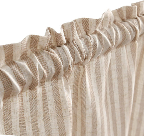 Vangao Stripe Farmhouse Kitchen Curtains 24 Inch Length Linen Blend Cafe Curtains Tickingstripe Tier Drapes Pinstripe Semi-Sheer Small Window Trea...