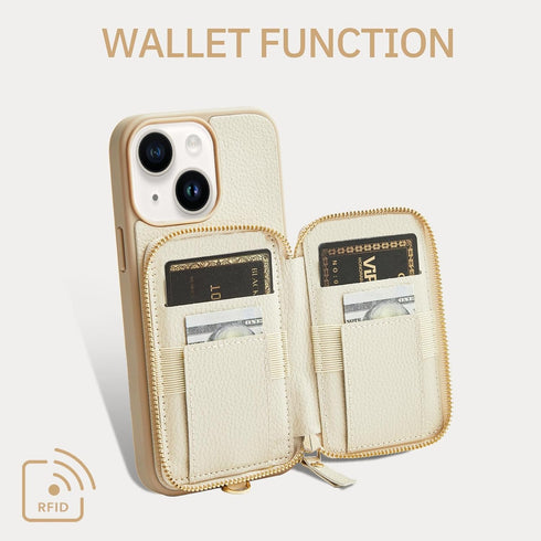 ZVE for iPhone 13 Wallet Case with Credit Card Holder, Zipper RFID Blocking Leather Case with Wrist Strap, Handbag Case Purse Cover for Women for ...