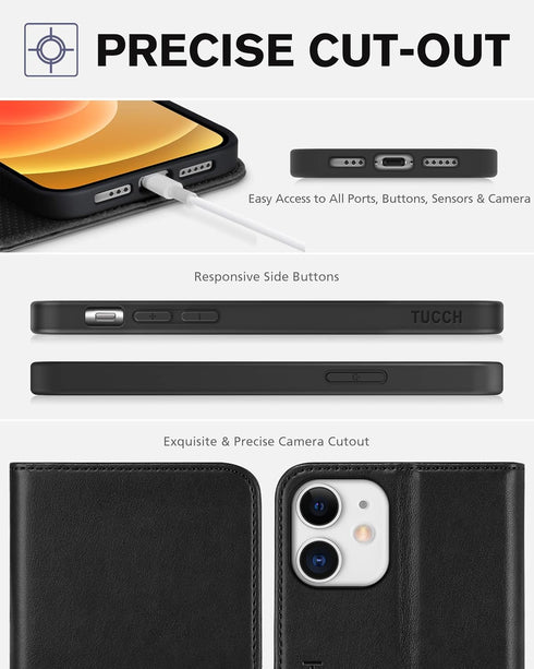 TUCCH Wallet Case for iPhone 12 Pro/iPhone 12 5G, Premium PU Leather Flip Folio Cover with Card Slot, Stand Book Design [Shockproof TPU Interior C...