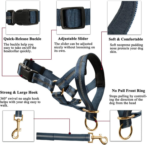 BARKLESS Dog Head Collar, No Pull Dog Halter with Soft Padding, Reflective Training Tool for Medium Large Dogs, Labrador, Stops Heavy Pulling and ...