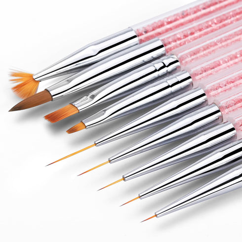 JASSINS Nail Art Brushes,9PCS Double Ended Nail Brush and Nail Dotting Pens,Shiny Handles Professional Nail Liner Painting Tool Brush for Home Use...