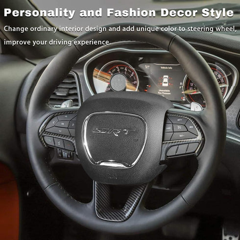 Carbon Fiber Steering Wheel Trim for for Dodge Durango 2014-2021, Dodge Charger Challenger 2015-2021, Jeep Grand Cherokee SRT8 2014-2021 Steering ...