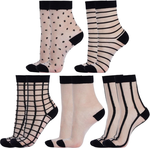 5 Pairs Sheer Socks for Women Black Mesh Ankle Socks Thin Fishnet See Through Socks Summer Casual Crew Socks...
