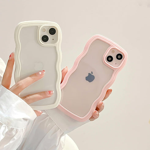 QLTYPRI Compatible with iPhone 13/iPhone 14(6.1 inch) Case, Cute Curly Wave Frame Clear Case for Girls Women, Transparent Soft Silicone TPU Bumper...