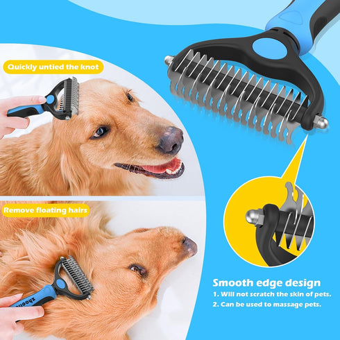 Dog Grooming Brush - Double Sided Dematting Undercoat Rake for Dogs & Cats - Extra Wide Dog Grooming Brush, Pet Brush for Shedding, Cat Brush,Dema...