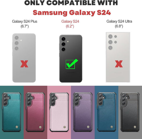 for Samsung Galaxy S24 Case with Card Holder, for Samsung S24 Wallet Case for Women Men with RFID Blocking, Durable Kickstand Shockproof Case for ...
