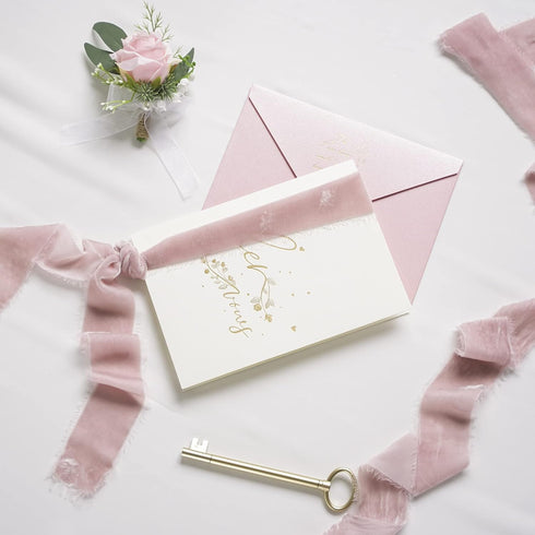 HUIHUANG 3 Rolls Frayed Silk Velvet Ribbon Dusty Rose Pink Fringe Ribbon Raw Edge Rustic Wedding Ribbon for Bridal Bouquet Gift Wrapping Invitatio...