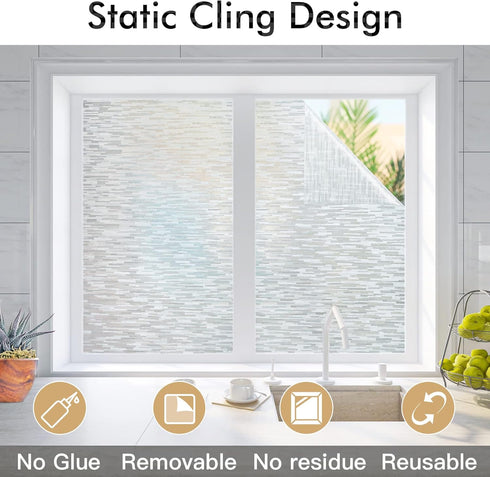 Haton Window Privacy Film, Frosted Glass Static Cling Sun Heat Blocking Window Clings, Frosting Opaque Coverings, Vinyl Removable Stickers Tint fo...