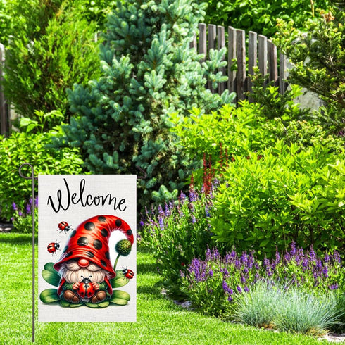 Ladybug Gnome Garden Flag 12x18 Inch Double Sided Ladybugs Welcome Yard Flag Outdoor Spring Decorations Home Patio Lawn Farmhouse Decor...