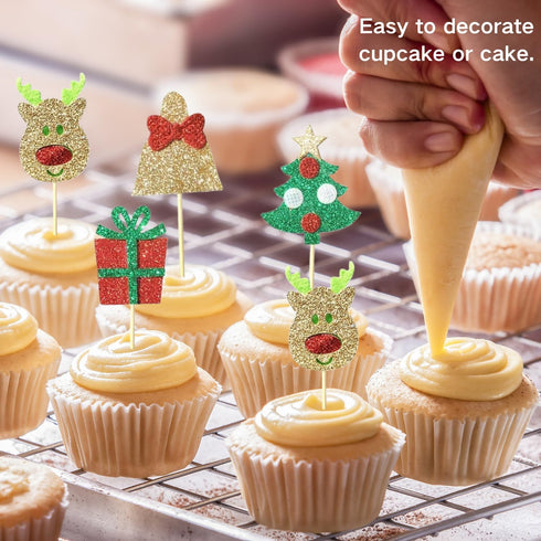 ALISSAR 28-pack Christmas Cupcake Toppers, Glitter Holiday Cake toppers Home Party Decor Christmas Party Supplies Favors...