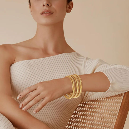 MISS RIGHT Gold Chunky Stretch Snake Chain Bangle Bracelets Stack for Women Trendy, 18K Gold Filled Stainless Steel Stretchy Womens Stackable Wris...