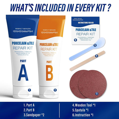 Porcelain Repair Kit, Porcelain Sink Chip Repair Kit White, Sink & Tub Repair Kit, Quickly Fix Chips, Cracks, Holes & Scratchs with Super Adhesion...
