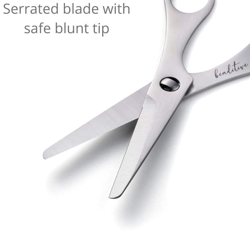 Beaditive Baby Food Scissors - Stainless Steel Toddler Cutter With Serrated Blade and Blunt Tip for Safety - Dishwasher Safe Shears for Cutting Ti...