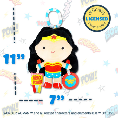 KIDS PREFERRED DC Comics Wonder Woman Multi Sensory Activity Toy with Teethers, Crinkle Textures, and Clip for On The Go Fun for Infant and Baby B...