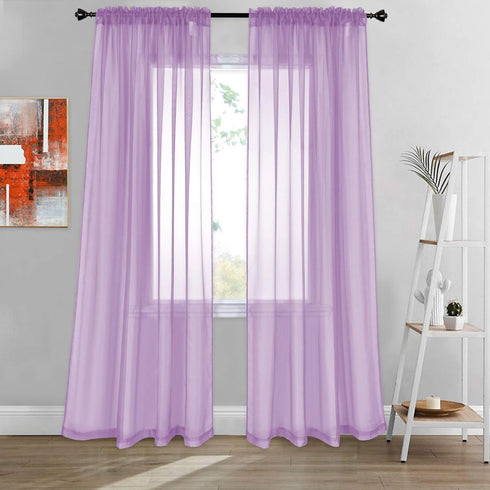DONREN 2 Panels Solid Color Lilac Purple Sheer Curtains Elegant Rod Pocket Window Voile Panels Drapes for Bedroom Living Room (52X72 Inches)...