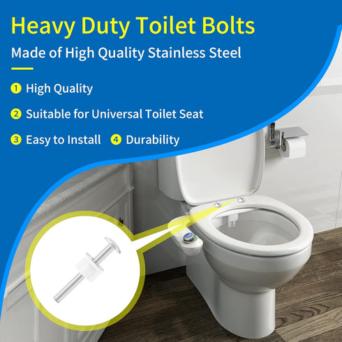 2pcs Universal Silver Toilet Seat Bolt, Stainless Steel Toilet Seat Bolts Screws Set Heavy Duty Toilet Seat Accessories Bathroom Replacement Parts...