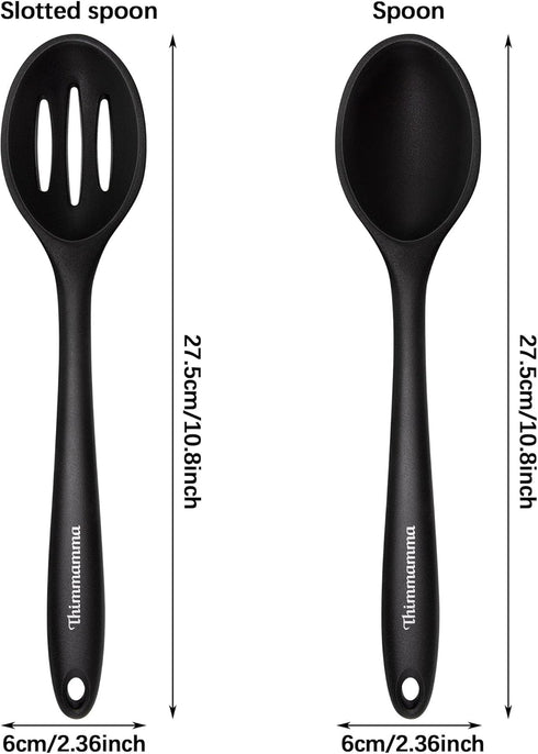 Silicone Cooking Spoon, Nonstick Kitchen Spoons for Cooking, Slotted and Solid Serving Spoon Heat Resistant, Silicone Mixing Spoons Basting Spoon ...